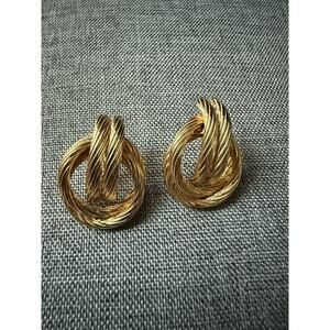 Vintage Door Knocker Knot Earrings Gold Tone Pierced Capsule Old Money Career
